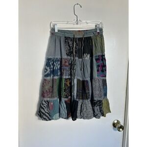 Advance Apparels Patchwork Tiered Midi Skirt Boho Gypsy Festival One Size India